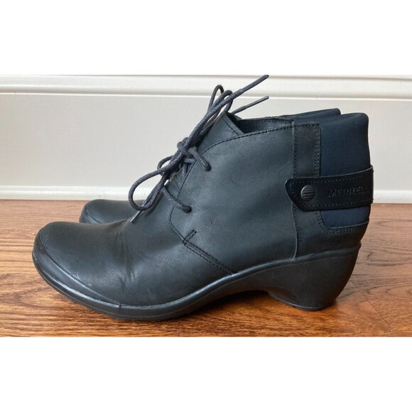 Merrell Womens Size 8 Veranda Lace Up Ankle Bootie Black Leather J42480 - Picture 2 of 11
